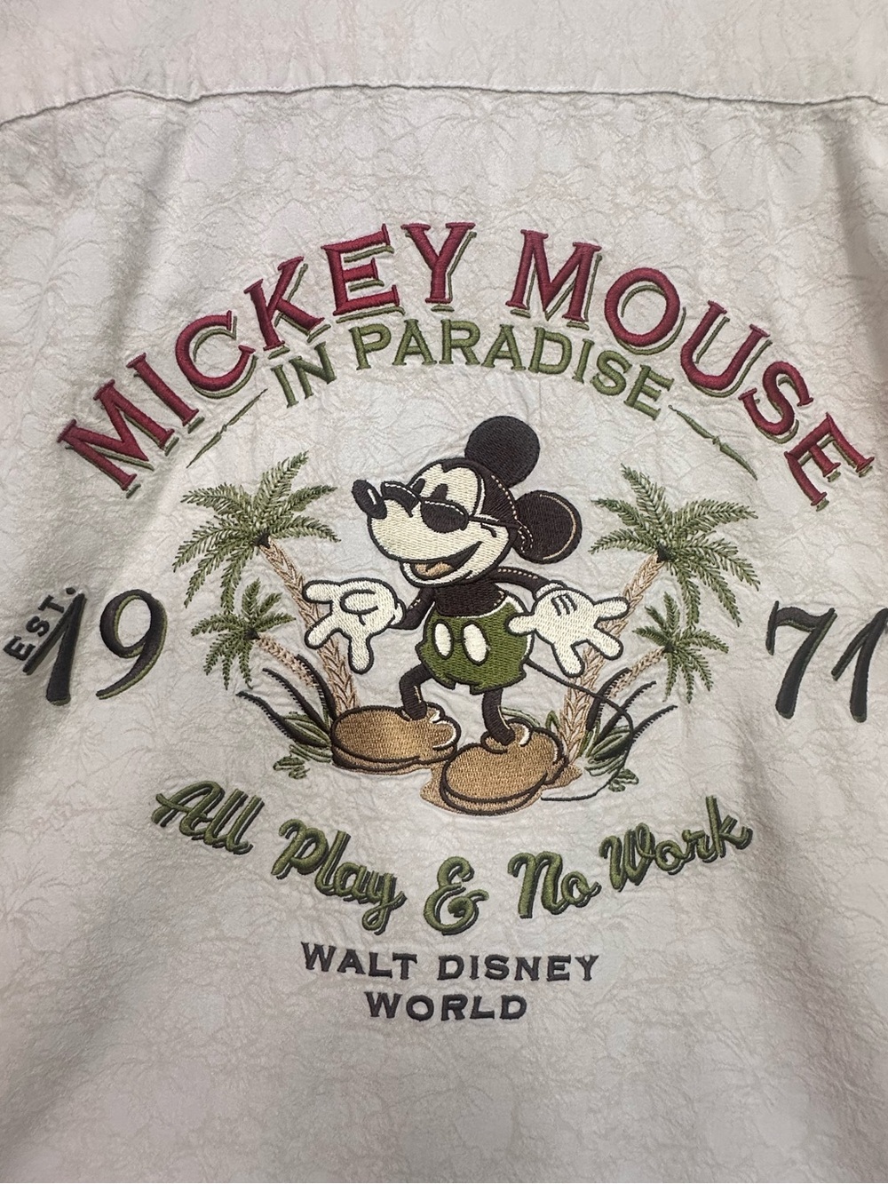 Disney Men's Mickey Mouse Button-Up Shirt Embroidered Front Back Graphic Sz XL